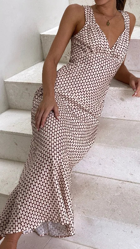 Women's High Neck Lace Maxi Dress-Rubie Maxi Dress - Brown Geo