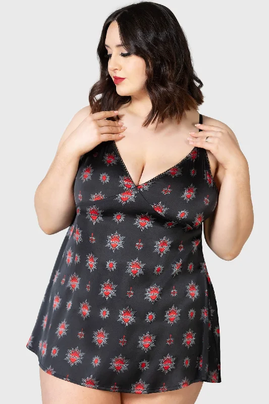 Slip Dress with Satin Body -Women's Pink Slip Dress with Lace Detail -Ruby Tears Slip Dress [PLUS]