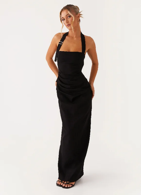 Women's Wool Maxi Dress-Rumour Has it Maxi Dress - Black