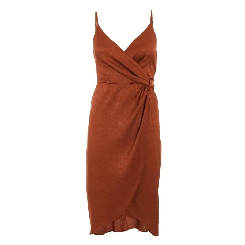 Wrap Dress for Travel -Wrap Dress for Casual Outing -Rust Satin Wrap Dress