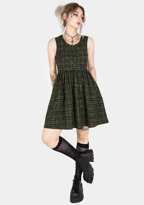 Women's Drawstring Waist Mini Dress-Sabine Check Mini Skater Dress