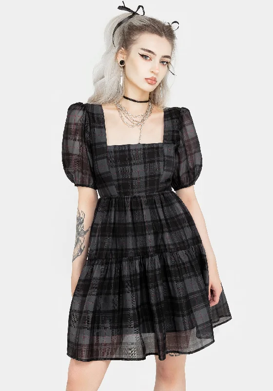 Women's Plaid Mini Dress-Salome Organza Check Mini Dress