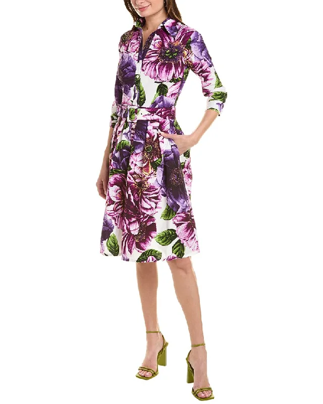 Printed Shirt Dress-Samantha Sung Audrey 1 3/4-Sleeve Shirtdress