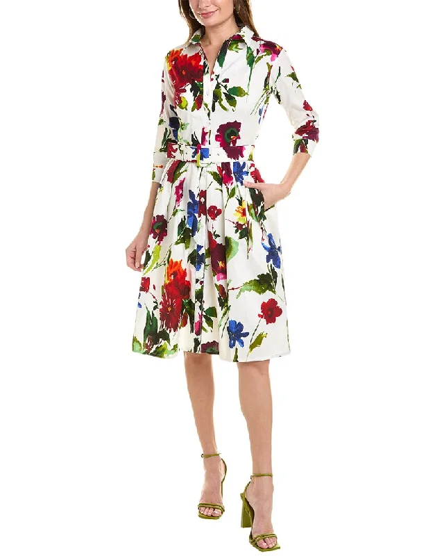 Women's Checkered A-line Shirt Dress-Samantha Sung Audrey 1 3/4-Sleeve Shirtdress