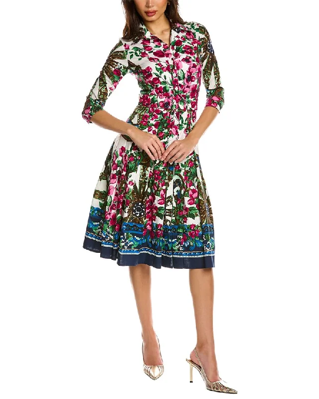 High Neck Shirt Dress-Samantha Sung Patricia Wool & Silk-Blend Shirtdress