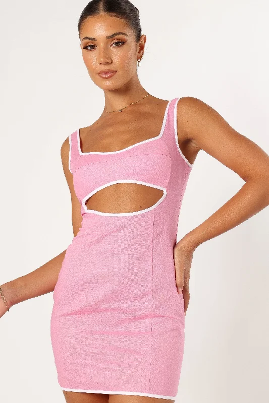 Women's Sheer Mesh Sleeve Mini Dress-Samara Mini Dress - Pink