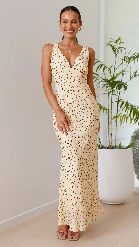 Women's Pleated Back Maxi Dress-Saniah Maxi Dress - Yellow Rose