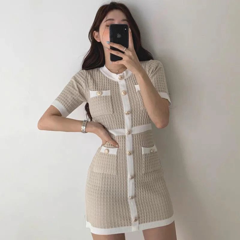 Women's Bodycon Dress with Puff Sleeve -Sanya bodycon Knitted Mini Dress