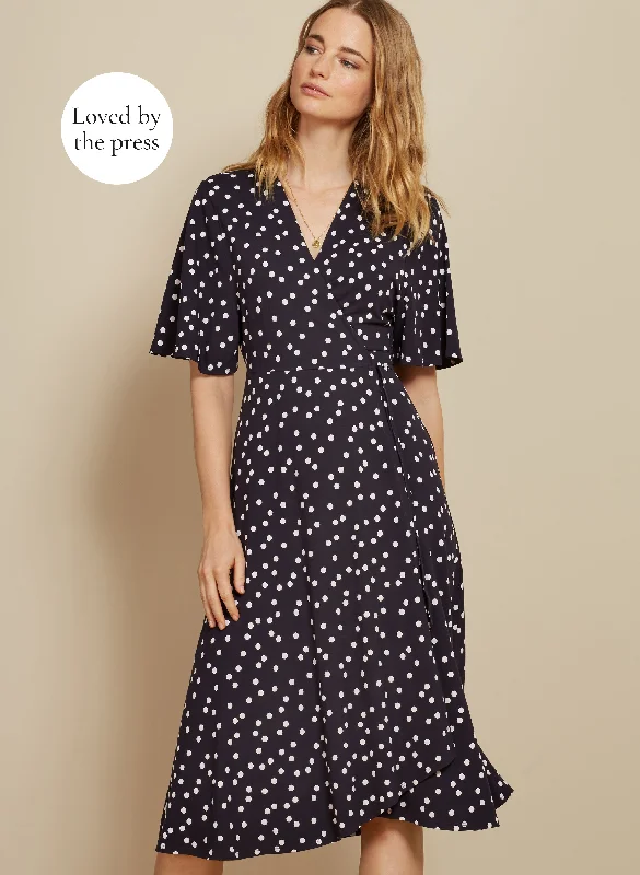 Wrap Dress with High Back Detail -Wrap Dress with Floral Lace -Sapphire Wrap Dress