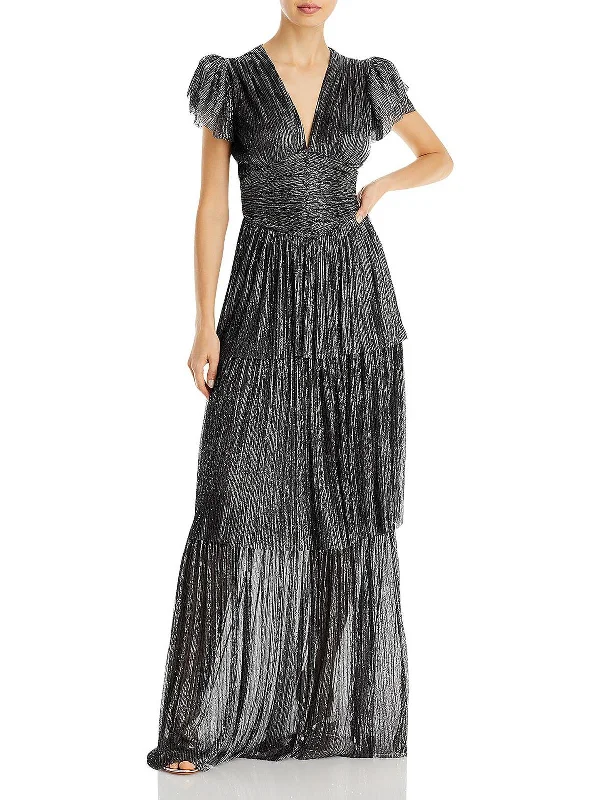 Formal Navy Blue Party Dress for Elegant Nights -Sarah Womens Metallic Sequined Evening Dress