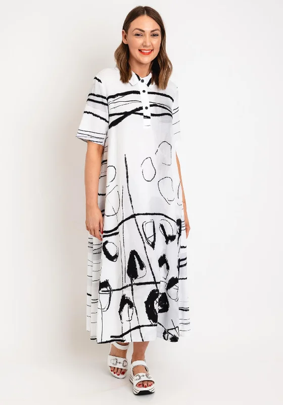 Women's Tunic Shirt Dress-Ever Sassy Printed Relaxed Fit Shirt Dress, White