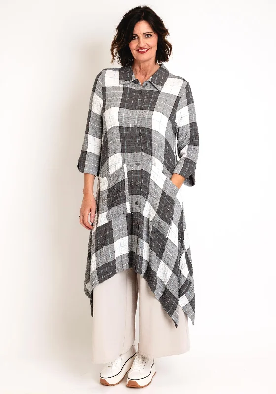 White Plaid Shirt Dress-Ever Sassy Check Shirt Dress, Grey