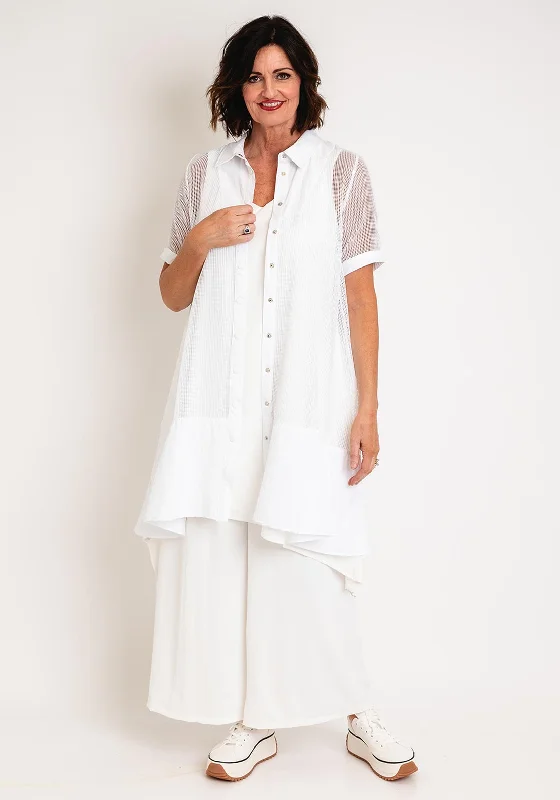 Women's Casual Long Shirt Dress-Ever Sassy Sheer Mesh Shirt Dress, White
