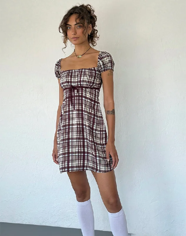Women's Vintage Floral Mini Dress-Savio Mini Dress in Multi Check Brown