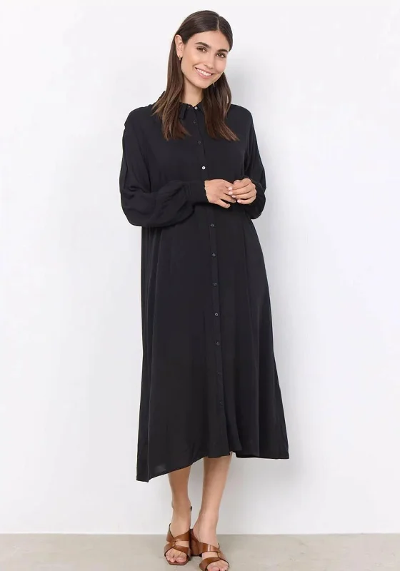 Light-weight Shirt Dress-Soyaconcept Radia Basic Button Up Midi Shirt Dress, Black