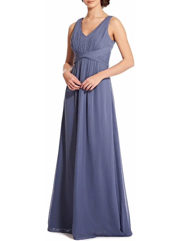 Faux Fur Trim Party Dress for Winter Glam -Scarlett Womens Pleated Prom Evening Dress