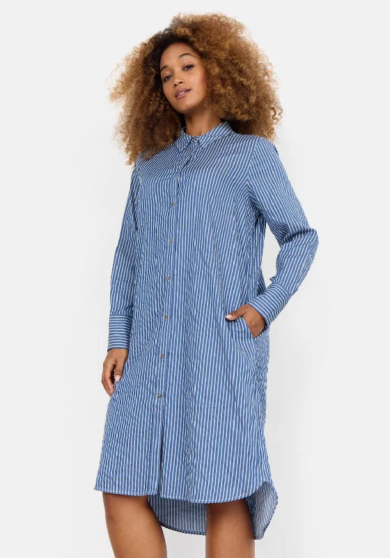 Casual Printed Shirt Dress for Women-Soyaconcept Dilys Striped Shirt Dress, Medium Blue