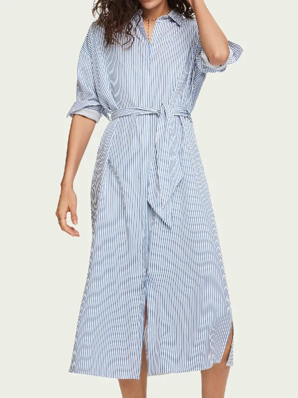 Trendy Plaid Shirt Dress for Fall-Scotch & Soda Striped Seersucker Shirt Dress