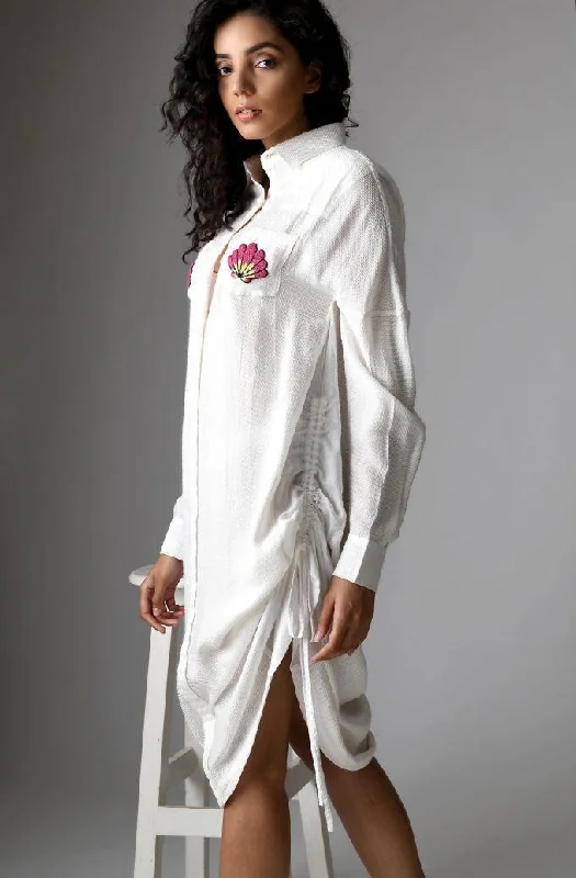 Women's Shirt Dress with Frill-Organic Eupcalyptus Textile Sea Shell Shirt dress