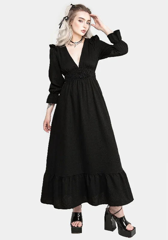 Women's Stretch Maxi Dress-Secrecy Frill Maxi Dress