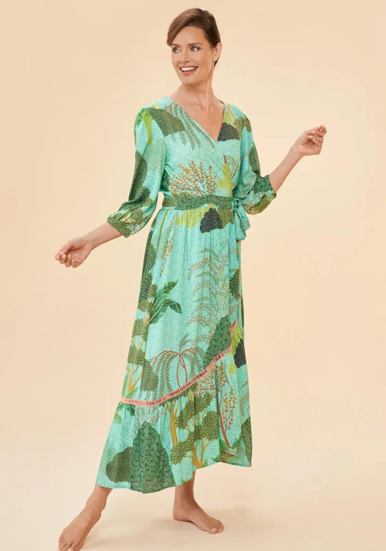 Wrap Dress with Romantic Lace Details -Wrap Dress with Contrast Stitching -Powder Secret Paradise Wrap Dress, Aqua Wrap Dress with Romantic Lace Details -Wrap Dress with Contrast Stitching -Powder Secret Paradise Wrap Dress, Aqua