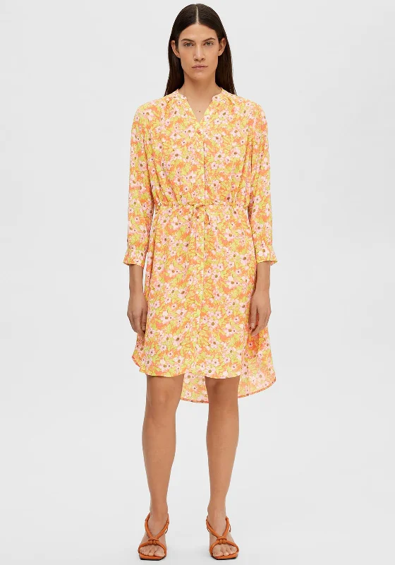 Women's Easy Shirt Dress-Selected Femme Damina Floral Shirt Dress, Emberglow