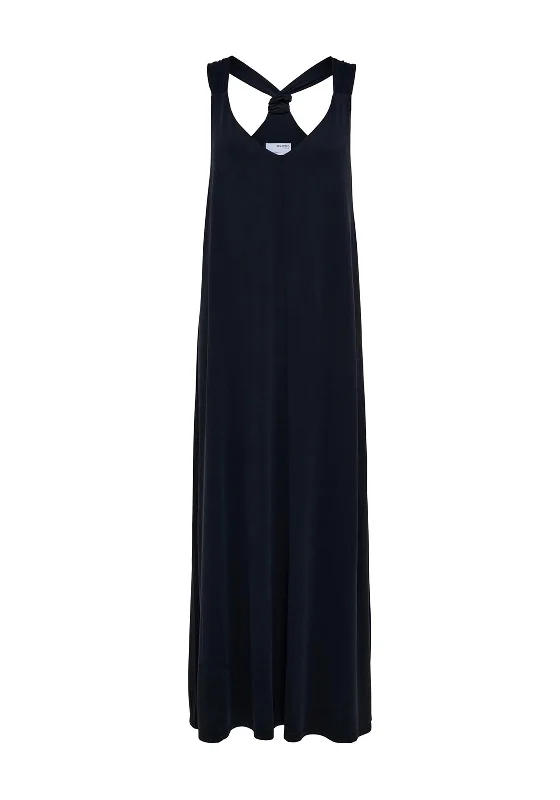 Elegant Satin Slip Dress for Date Night -Satin Red Slip Dress with V-neck -Selected Femme Roberta Slip Maxi Dress, Black