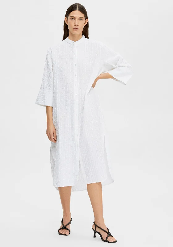 Flared Hem Shirt Dress-Selected Femme Rosalia Midi Shirt Dress, Snow White