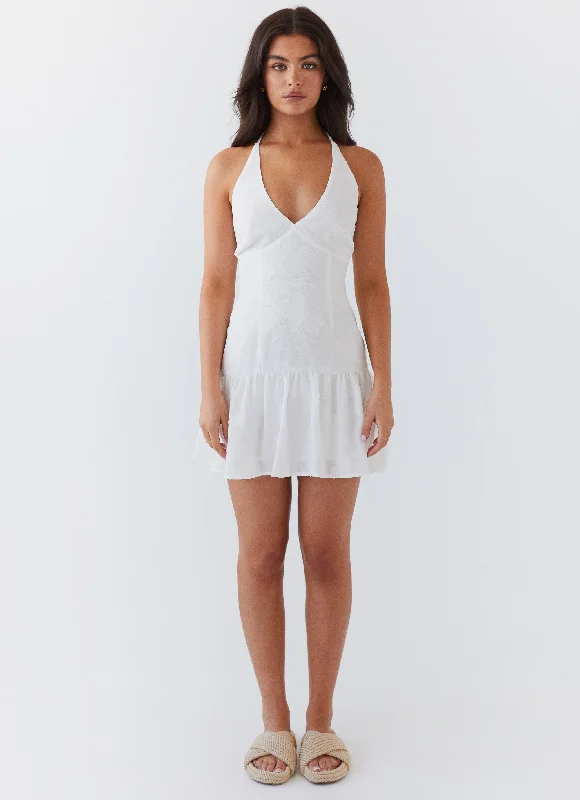 Women's Casual Summer Mini Dress-Selena Halter Mini Dress - White