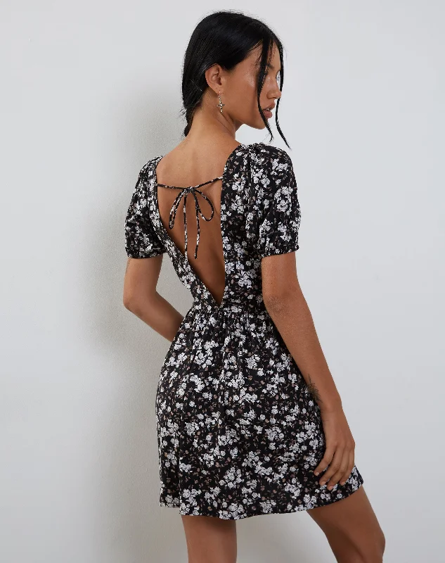 Women's Long Sleeve Velvet Mini Dress-Senza Mini Dress in Dark Wild Flower
