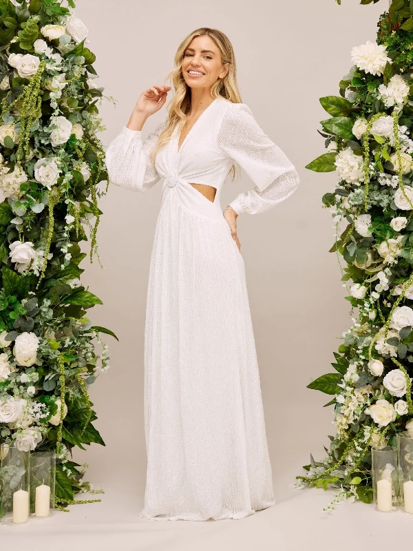 Women's Floral Boho Maxi Dress-Sequin Cut Out Maxi Bridal Dress / White