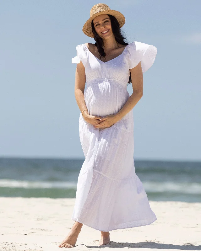 Maternity Dresses with Ribbed Detail -Serena Baby Shower Maternity Sundress in White Maternity Dresses with Ribbed Detail -Serena Baby Shower Maternity Sundress in White