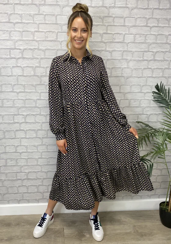 Mini Shirt Dress-Seventy1 Printed Midi Shirt Dress, Navy Multi