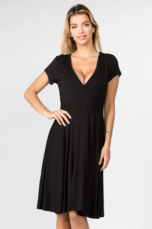 Black Wrap Dress with Belted Waist -Wrap Dress for Evening Party -Sexy Surplice Faux Wrap V-Neck Dress Black Wrap Dress with Belted Waist -Wrap Dress for Evening Party -Sexy Surplice Faux Wrap V-Neck Dress