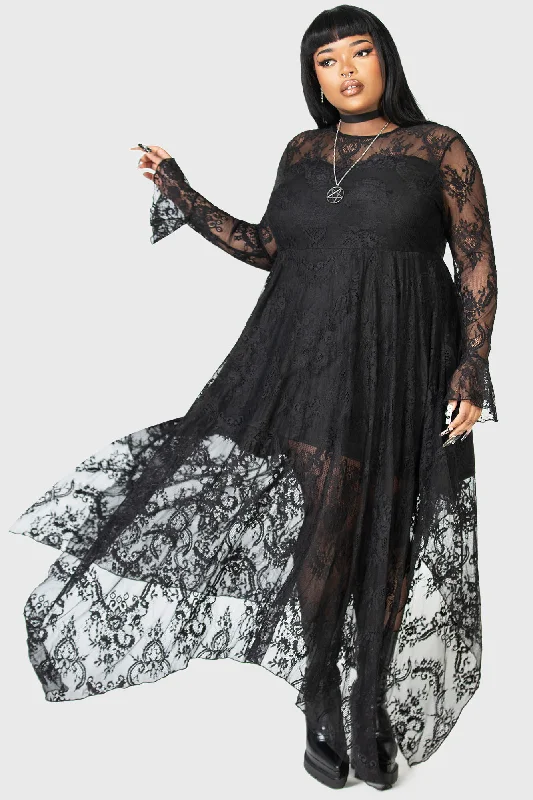 Women's Lace-up Maxi Dress-Shadow Figure Maxi Dress [PLUS]