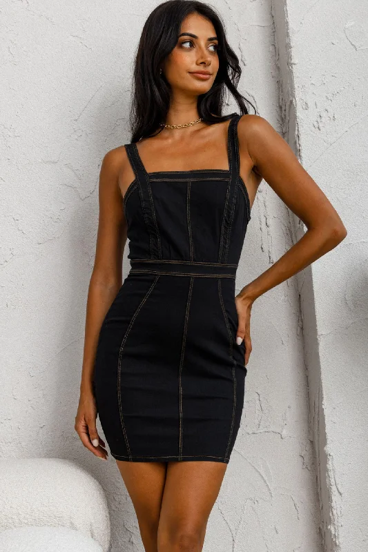 Women's Satin Bodycon Dress -Shalom Structured Bodycon Dress Black