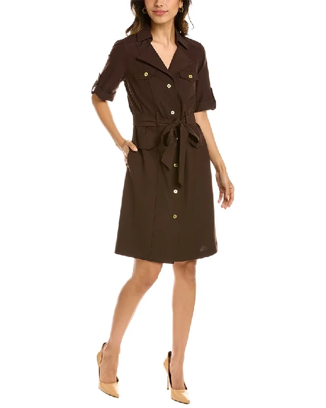 Casual Shirt Dress with Belt-Sharagano Lepore Stretch Sharkskin III Shirtdress