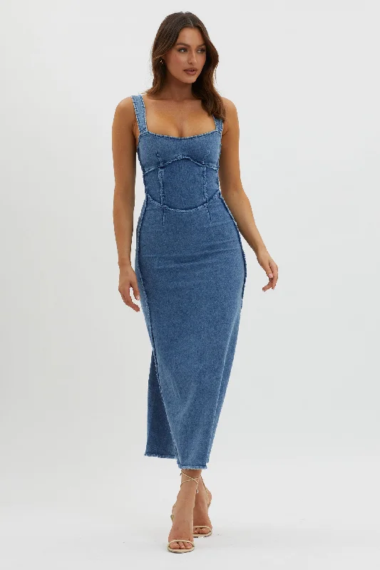 Sleeveless Bodycon Dress -Shenae Raw Edge Bodycon Dress Denim