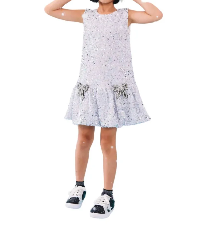 Sexy Plunge Neck Party Dress for Bold Look -Shimmer Bow Party Dress In Grey