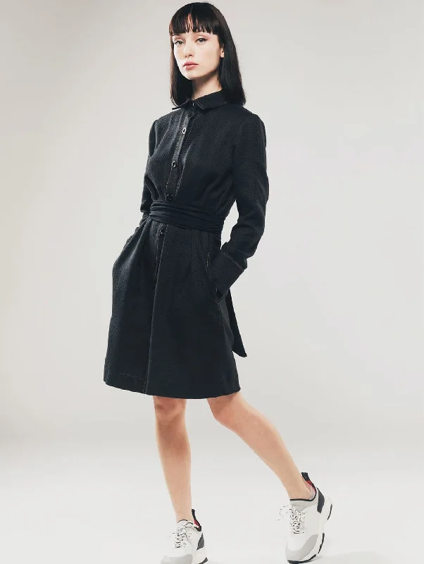 Women's Floral Shirt Dress-Organic Cotton Structured Shirt Dress | Black
