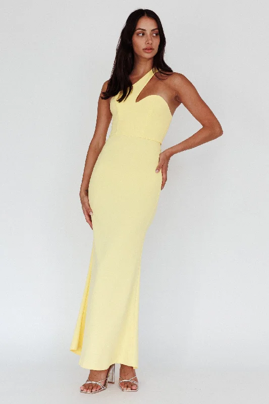 Women's Pleated Maxi Dress-Shooting Stars One-Shoulder Maxi Dress Yellow