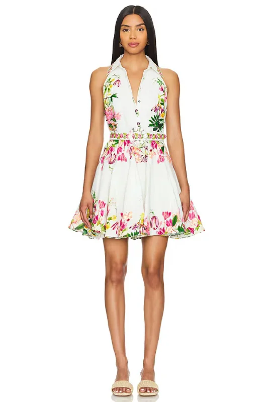 Soft Cotton Shirt Dress-Taha Short Dress with Highlight Embroidery and Buckle Belt
