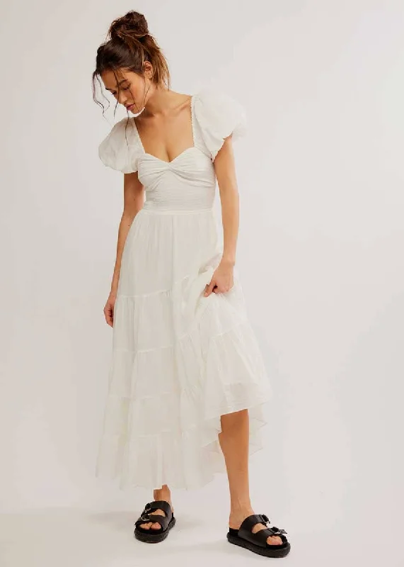 Women's Elegant Maxi Dress-Short Sleeve Sundrenched Maxi Dress - Whisper White