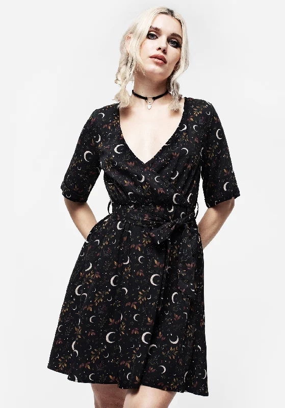 Wrap Dress with Soft Draped Design -Wrap Dress with High Low Design -Sickle Moon Mini Wrap Dress Wrap Dress with Soft Draped Design -Wrap Dress with High Low Design -Sickle Moon Mini Wrap Dress