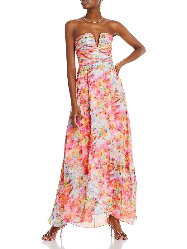 All-Black Party Dress for Versatile Style -Sierra Womens Chiffon Strapless Evening Dress