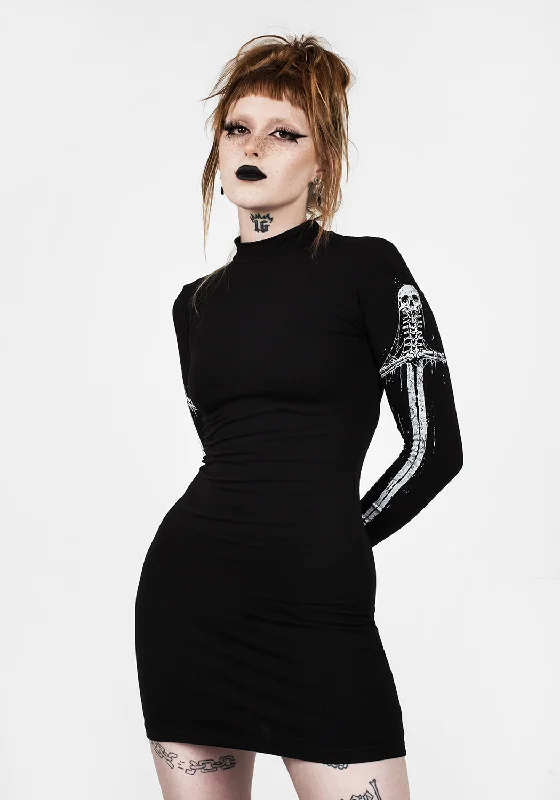 Women's Off-shoulder Satin Bodycon Dress -SKULTRO MOCK NECK BODYCON DRESS