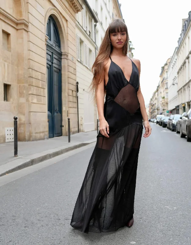 Satin Black Slip Dress -Slip Dress with Ribbon Detail -Diana Slip Dress, Black