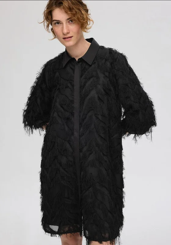 Linen Shirt Dress-Selected Femme Myline Fluffy Shirt Dress, Black