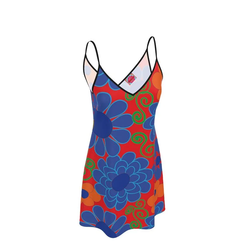Slip Dress with Cami -Slip Dress with Side Slit -Bold Blue Floral Slip Dress in Red- up to size 7X