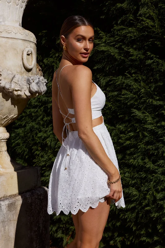Women's Sexy Slip Mini Dress-Sloane Eyelet Embroidery Cut-Out Mini Dress White